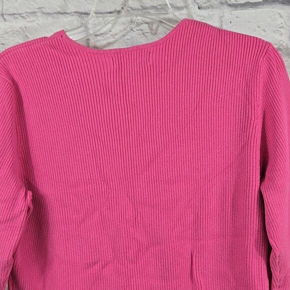 Worthington Hot Pink V-Neck Ribbed Sweater 3/4 Sleeve Pullover Women's L Winter - Picture 2 of 8